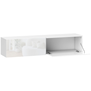 HOMCOM Mueble TV suspendido para televisor hasta 45 55 65 pulgadas con 2 armarios de puertas, 140x33x29,8 cm, blanco