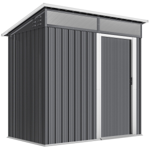 Outsunny Caseta de Jardín Metálica con Puerta Corredera Ventanas y Ventilación para Almacenaje Exterior 195x122x159/182 cm Gris