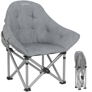 Outsunny Silla de camping plegable portátil y ligera con asiento acolchado, bolsillos laterales y bolsa de transporte, Gris oscuro