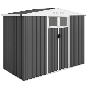Outsunny Abri de jardin en métal 2,7 m² avec fenêtre, 4 évents et porte verrouillable, 246 x 117 x 180 cm, gris