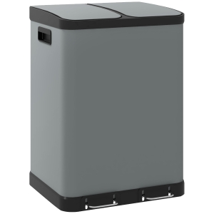 HOMCOM Cubo de basura doble, 2x30 L, resistente a las huellas dactilares, Pedal, cubos internos extraíbles, Gris