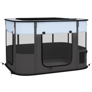 PawHut Parque recinto plegable para perro gato animales pequeños en tela Oxford con almacenamiento 94x74x60 cm Gris y Negro