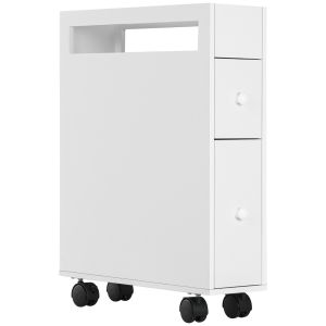HOMCOM Carrito Estrecho de Baño con Ruedas, Diseño Delgado, dos Cajones, cuatro Ruedas, Blanco, 16x49,5x66 cm