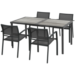 Outsunny Conjunto de muebles de jardín juego de comedor de jardín, 1 mesa, 4 sillas, 150x87x72 cm, Gris
