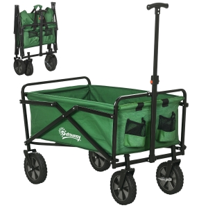 Outsunny Carucior cu rotile pliabil carucior de transport maner ajustabil incarcare 40 kg 83 x 50 x 99 cm verde inchis
