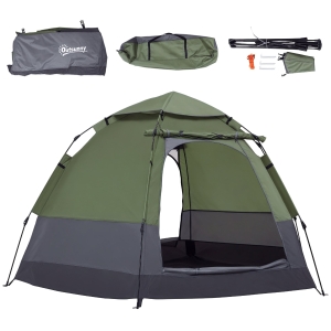 Outsunny Cort pop-up cort de camping 3-4 pers. cort cupolă impermeabilizat ușor ventilat ușor de montat 2 uși mari dim. 2,6L x 2,6l x 1,5H m fibră de sticlă poliester oxford verde gri