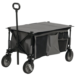 Outsunny Cărucior de grădină pliabil băscuță detașabilă mâner telescopic 5 buzunare 108 x 55 x 93 cm gri închis