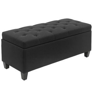 HOMCOM Bancă cu spațiu de depozitare, Truhenbank, poliester asemănător cu inul, lemn de cauciuc, Negru, 100 x 40 x 44 cm