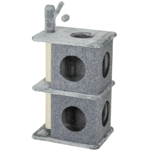 PawHut Arbre à chat à 3 niveaux tour pour chat 2 niches et surface de repos confortable, balle 43 x 33 x 80 cm gris foncé