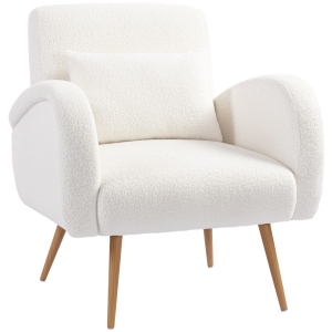 HOMCOM Sillón de Salón de Tela Teddy con Cojín Lumbar Desmontable Patas de Metal con Efecto Madera para Dormitorio Crema