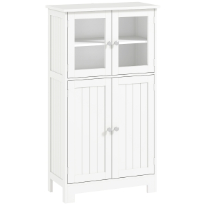 kleankin Mobiletto Bagno con due Armadietti, Ante in Vetro e Ripiano Regolabile, 60x30x108.5 cm, Bianco