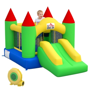 HOMCOM Castel gonflabil cu tobogan și plasă de siguranță, până la 100 kg, 3-10 ani, 300x180x160cm