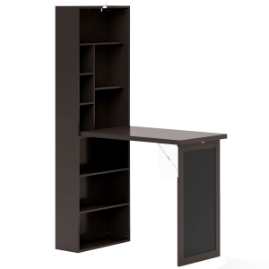 HOMCOM Bureau avec rangement pliable murale rabattable avec bibliothèque poste de travail tableau à craie et étagère réglable