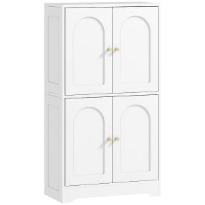 HOMCOM Móvel de Arrumação Sala de Estar para Armazenamento Armário de Cozinha com 4 Portas Curvas e 2 Prateleiras Ajustáveis 60x30x110 cm Branco
