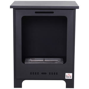HOMCOM Lareira a Bioetanol em Pé com Queimador de 0,9 L 3H de Combustão Estilo Neo-Retro 40x30x50 cm Cobertura 20-25 m² Preto