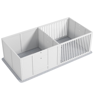Pawhut Caixa de Parto para Cães e Filhotes Parque de Parto para Cães Porta de Altura Ajustável 166x80x50 cm Branco