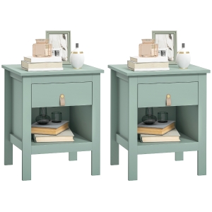 HOMCOM Lot de 2 noptiere cu sertar și compartiment deschis, 45 x 40 x 55 cm, verde