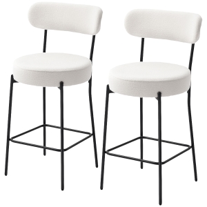 HOMCOM Lot de 2 tabourets de bar en tissu bouclette, chaises de bar avec dossier courbé, repose-pieds, 49x52x95cm, crème