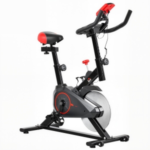 HOMCOM Bicicleta Estática Ciclo Indoor con Pantalla LCD Pulsómetro Sillín y Manillar Ajustables en Altura Volante de Inercia de 6 kg y Resistencia Regulable 85x46x114 cm Negro y Rojo