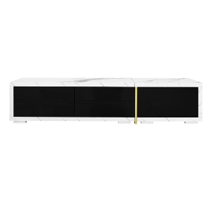 Mobile TV Moderno e Girevole con Lunghezza Variabile, Design Elegante in Effetto Marmo Bianco e Nero, 140-260x40x30 cm