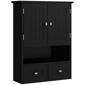 kleankin Armario de Baño de Pared Armario Colgante Mueble Suspendido de Baño con 2 Puertas y 2 Cajones 50,8x17,8x66 cm Negro