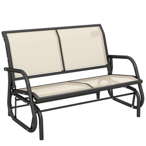 Outsunny Panchina a Dondolo da Giardino a 2 Posti in Metallo e Tessuto a Rete Traspirante, 120x70x85cm, Beige