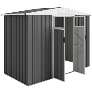 Outsunny Abri de jardin en métal 2,7 m² avec fenêtre, 4 évents et porte verrouillable, 246 x 117 x 180 cm, gris