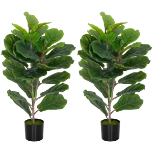 HOMCOM Lot de 2 plantes artificielles intérieures 80 cm figuier arbre artificiel avec pot en plastique et flocage vert