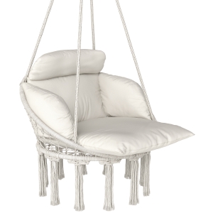 Outsunny Poltrona Sospesa in Stile Boho con Cuscino, in Acciaio, Cotone e Poliestere, 80x60x40 cm, Bianco Crema