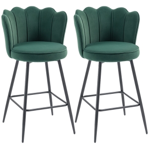 HOMCOM Lot de 2 tabourets de bar, chaises de bar avec dossier et repose-pieds, pieds en acier, 54 x 55 x 97 cm, vert foncé