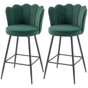 HOMCOM Lot de 2 tabourets de bar, chaises de bar avec dossier et repose-pieds, pieds en acier, 54 x 55 x 97 cm, vert foncé