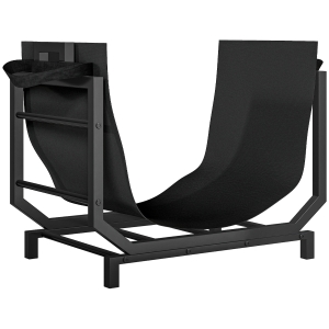 Outsunny Porta Legna in Metallo con Borsa da Trasporto Rimovibile in Tessuto Oxford, 53x33x43 cm, Nero