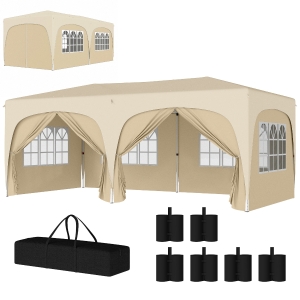 Outsunny Tonnelle pliante 3 x 6m Pop Up, UPF50+ Hauteur ajustable, avec sac de transport et sacs de sable, Sable