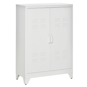 HOMCOM Armário de Metal de Armazenamento com Dupla Porta 2 Prateleiras com Altura Ajustável Armário para Escritório 75x33x110 cm Branco