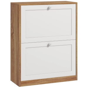 HOMCOM Sapateira Estreita com 2 Portas Prateleiras Ajustáveis para 12 Pares de Sapatos 60x24,5x75,5 cm Mdeira e Branco