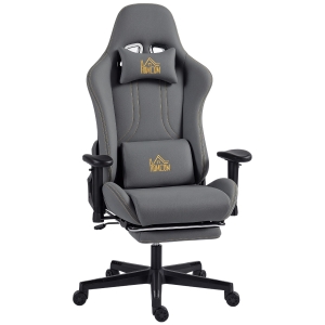 HOMCOM Chaise gaming ergonomique, fauteuil gamer avec accoudoirs 3D, dossier inclinable, hauteur réglable, 72x76x132cm, gris