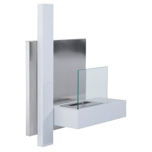 HOMCOM Ethanol Fireplace Bio-Ethanol Burner 0.9L 3 Hrs. Burning Time with Flap Wall Mounting Accessories No Smoke Bauhaus Design Stainless Steel White 75 x 22 x 63 cm