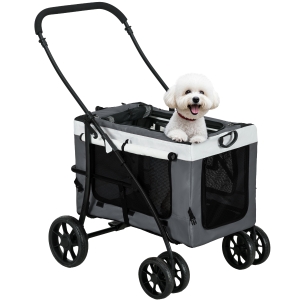 PawHut 2-in-1 hondenbuggy met afneembare draagmand inklapbaar, voor kleine honden en katten grijs