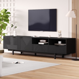 Modern Bohemian TV Cabinet with Sturdy and Durable Construction, Geometric Lines TV Stand for Living Room, 200L x 40W x 51H cm, Black