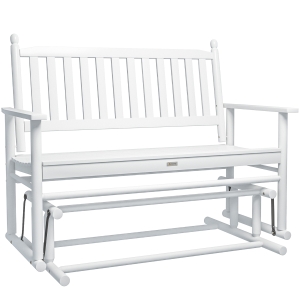 Outsunny Banco Balancín de Madera con Reposabrazos y Respaldo de Listones para Jardín Terraza Carga 250 kg 125x68,5x102 cm Blanco