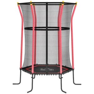 HOMCOM Kindertrampoline, Ø163,5 cm, met Veiligheidsnet, Gevoerd, Staal, Belastbaar tot 50 kg, Zwart & Rood