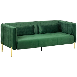 HOMCOM Divano 3 Posti Moderno con Cuscini Imbottiti, Gambe in Acciaio e Tessuto Vellutato, 200x88x76 cm, Verde