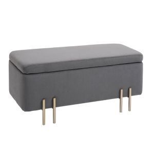 HOMCOM Storage Ottoman, Rectangle Footstool, Light Luxury Storage Bench with Cushion and Soft Surface, Dark Grey