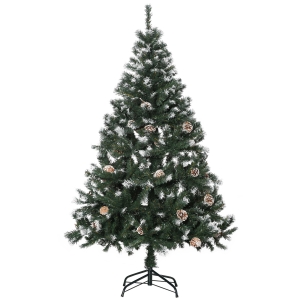 HOMCOM Kunstmatige Kerstboom, 676 Takken, 41 Kegels, besneeuwde toppen, brandwerend, 180 cm