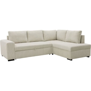 Canapé d'angle convertible réversible NIRVANA 4/5 places - Velours côtelé Beige - Coffre de rangement - L247 x P 183 x H 87cm