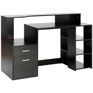 HOMCOM Schreibtisch mit Regal Computertisch Bürotisch mit Tischplatte für Drucker Schublade MDF Metall Schwarz 137 x 55 x 92 cm