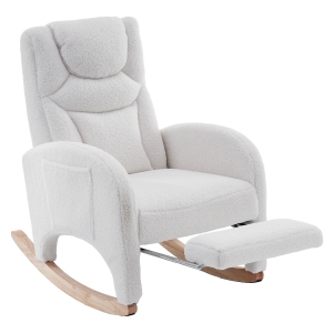Silla Mecedora Sillón Relax con Reposabrazos Acolchado y Ergonómico para Sala de Estar y Dormitorio 66x96-125,5x99 cm Blanco
