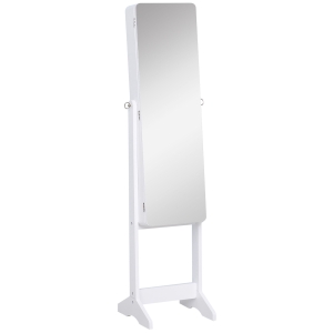 HOMCOM Armadio Portagioie Portagioielli con Specchio Regolabile e Illuminazione LED, Legno, Bianco, 30x146x36 cm