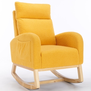 Sillón Mecedora Moderno de Tela Borreguito con Asiento Acolchado y Bolsillo Lateral Oculto para Sala de Estar y Dormitorio 71x88x104,5 cm (LxANxAL) Amarillo