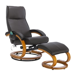 Massagesessel mit PU-Leder, 5-Punkt-Massagegerät und Bugholzsockel, für Wohnzimmer und Schlafzimmer, 67x85x103 cm, Braun